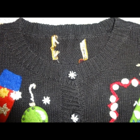 Vintage Ugly Christmas Sweater Button Up Cardigan Embellished Christmas Tree - Picture 5 of 12